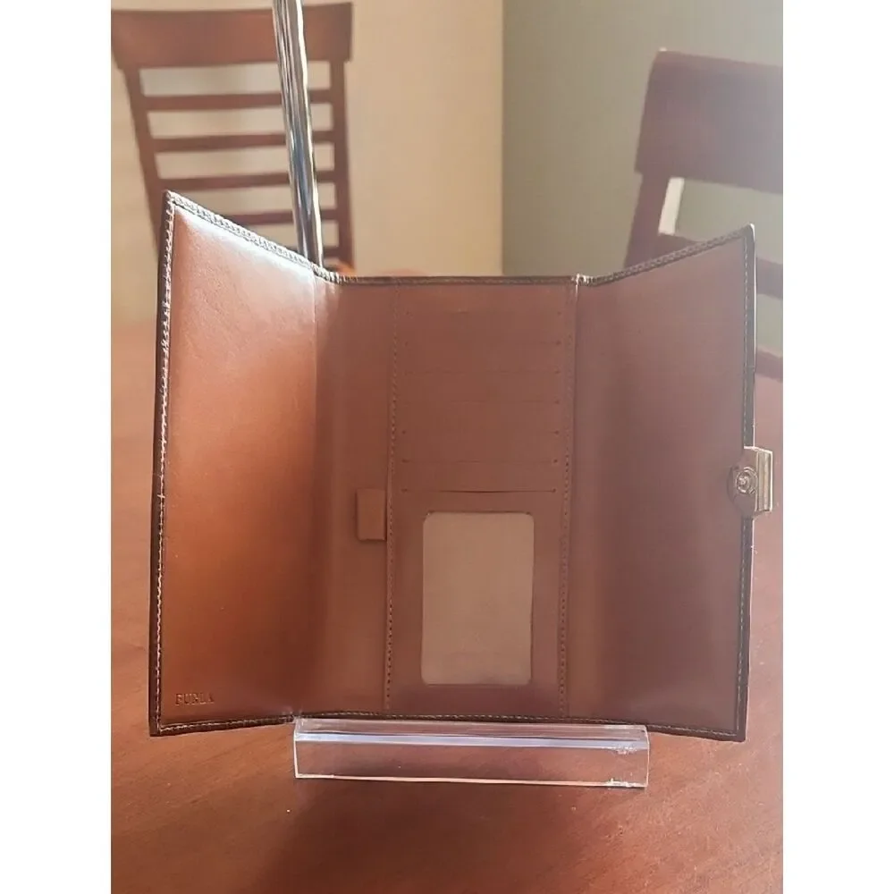 Furla Brown Croc-Embossed Leather Clutch Wallet with Gold Hardware